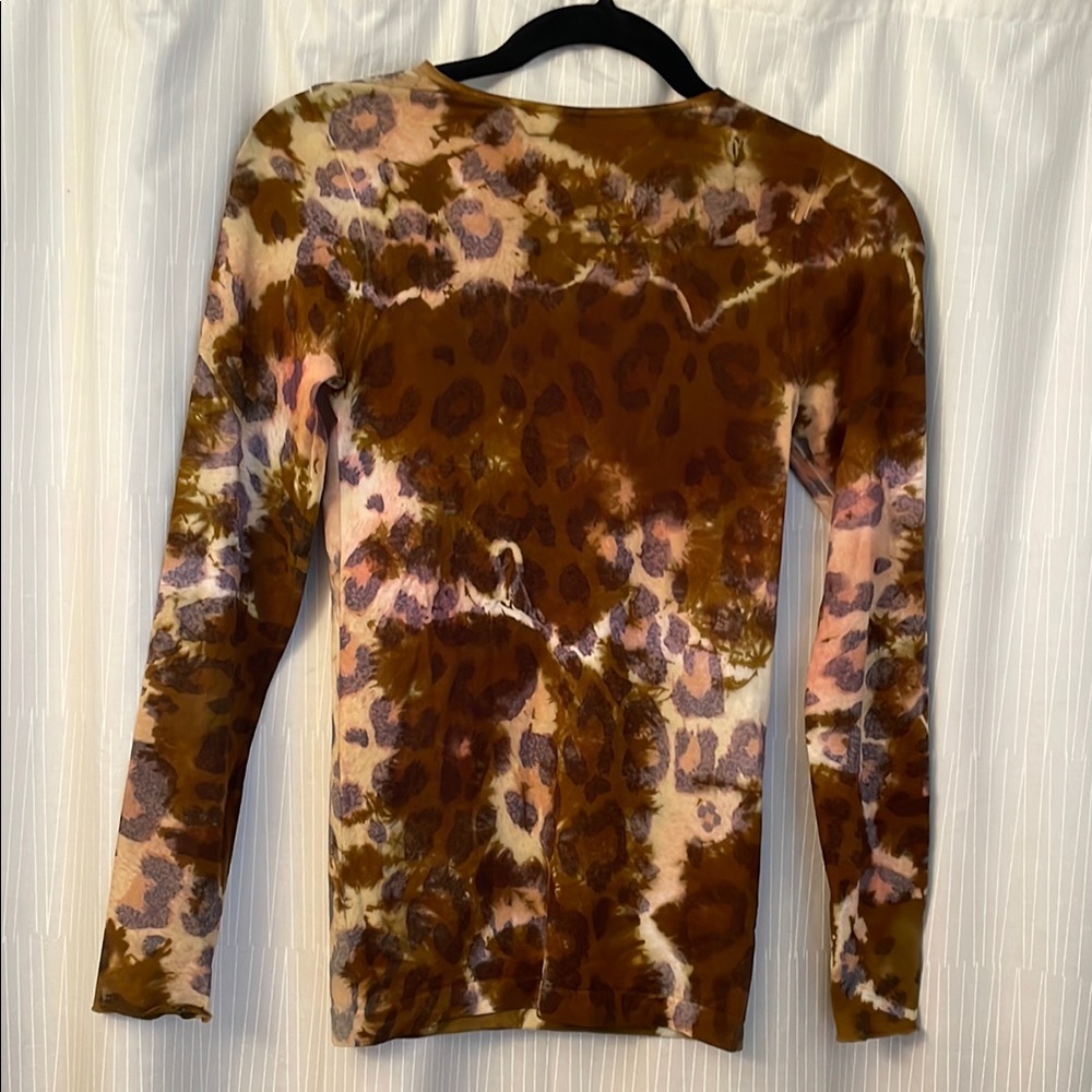 Brown and White Leopard Print Fitted Long Sleeve Shirt